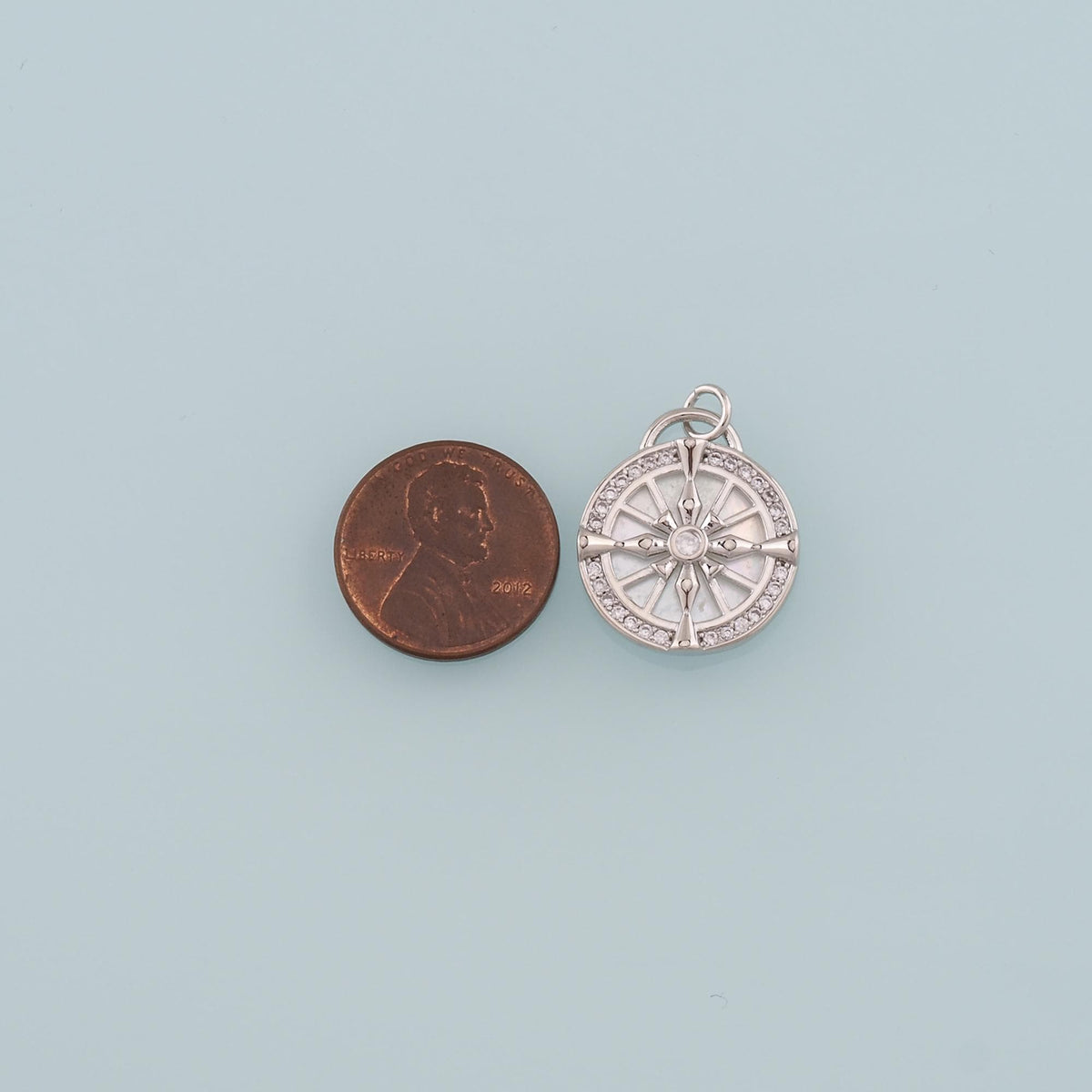 18K Gold Filled Compass Pendant,CZ Micro Pave Compass Charm Bracelet Necklace for DIY Jewelry Making Supply