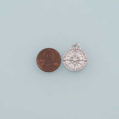 18K Gold Filled Compass Pendant,CZ Micro Pave Compass Charm Bracelet Necklace for DIY Jewelry Making Supply