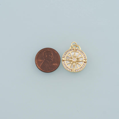 18K Gold Filled Compass Pendant,CZ Micro Pave Compass Charm Bracelet Necklace for DIY Jewelry Making Supply