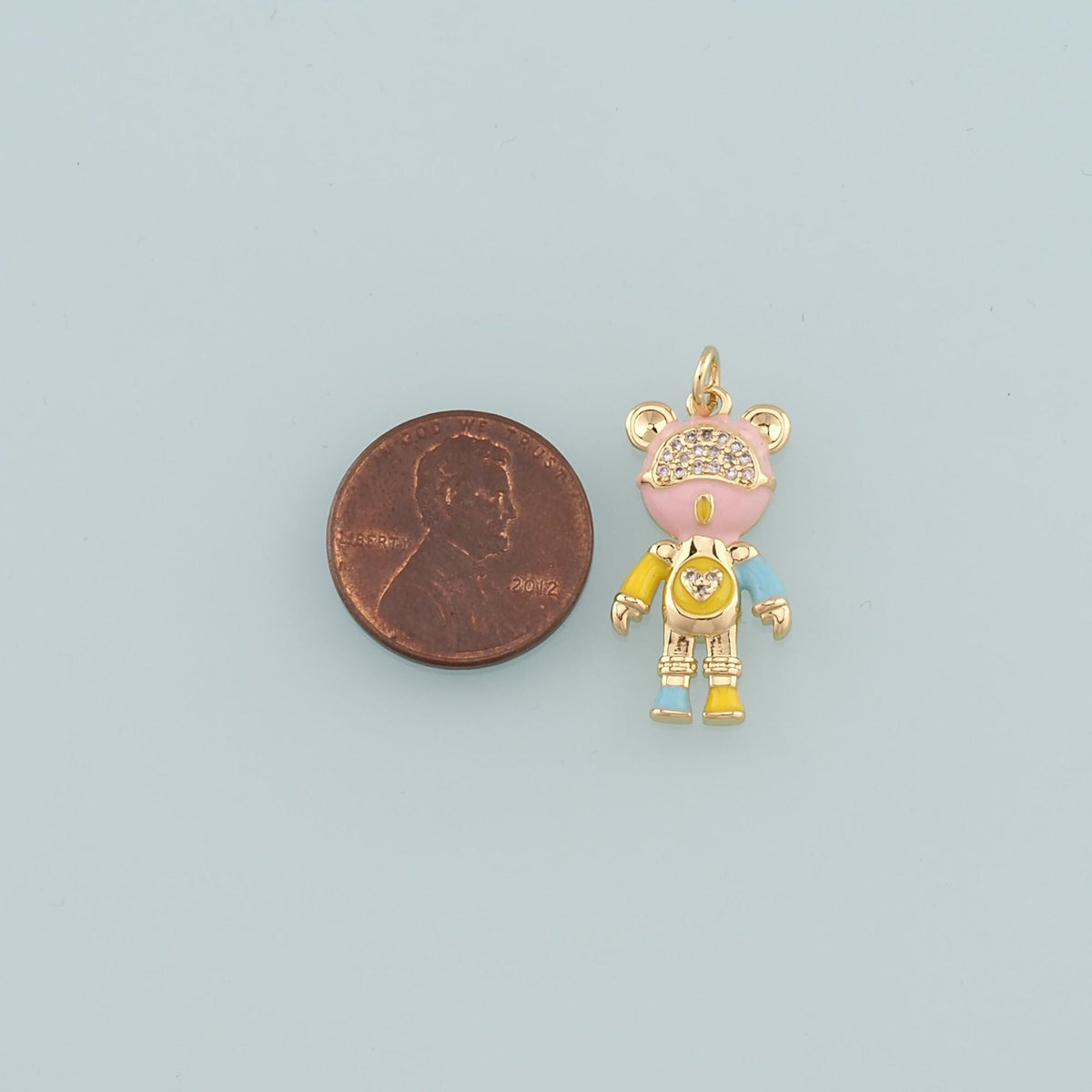 18K Gold Filled Bear Pendant,Enamel Bear Charm Bracelet Necklace for DIY Jewelry Making Supply