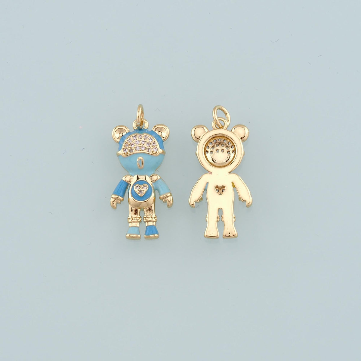 18K Gold Filled Bear Pendant,Enamel Bear Charm Bracelet Necklace for DIY Jewelry Making Supply
