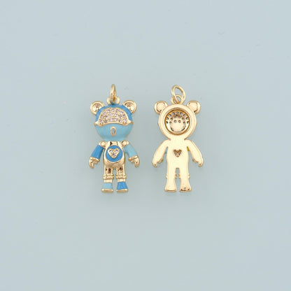 18K Gold Filled Bear Pendant,Enamel Bear Charm Bracelet Necklace for DIY Jewelry Making Supply