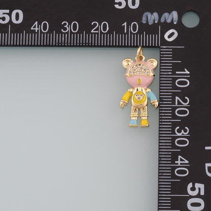 18K Gold Filled Bear Pendant,Enamel Bear Charm Bracelet Necklace for DIY Jewelry Making Supply