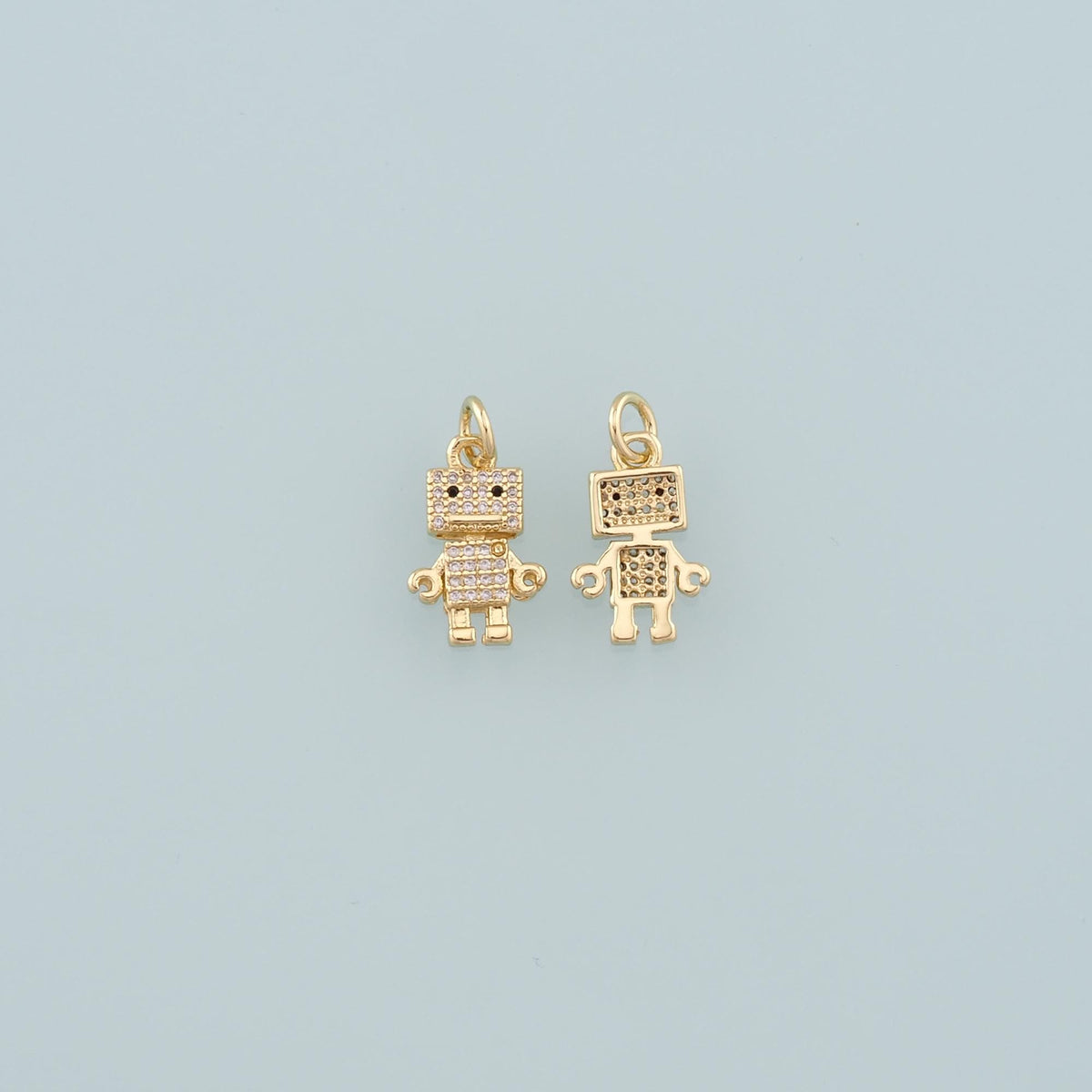 18K Gold Filled Robot Pendant,CZ Micro Pave Robot Charm Bracelet Necklace for DIY Jewelry Making Supply