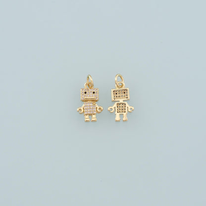 18K Gold Filled Robot Pendant,CZ Micro Pave Robot Charm Bracelet Necklace for DIY Jewelry Making Supply