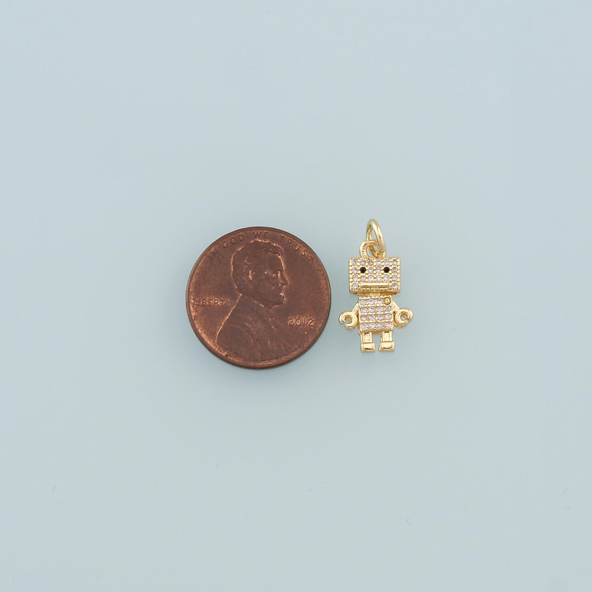 18K Gold Filled Robot Pendant,CZ Micro Pave Robot Charm Bracelet Necklace for DIY Jewelry Making Supply