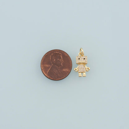 18K Gold Filled Robot Pendant,CZ Micro Pave Robot Charm Bracelet Necklace for DIY Jewelry Making Supply