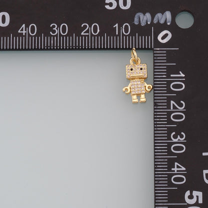 18K Gold Filled Robot Pendant,CZ Micro Pave Robot Charm Bracelet Necklace for DIY Jewelry Making Supply
