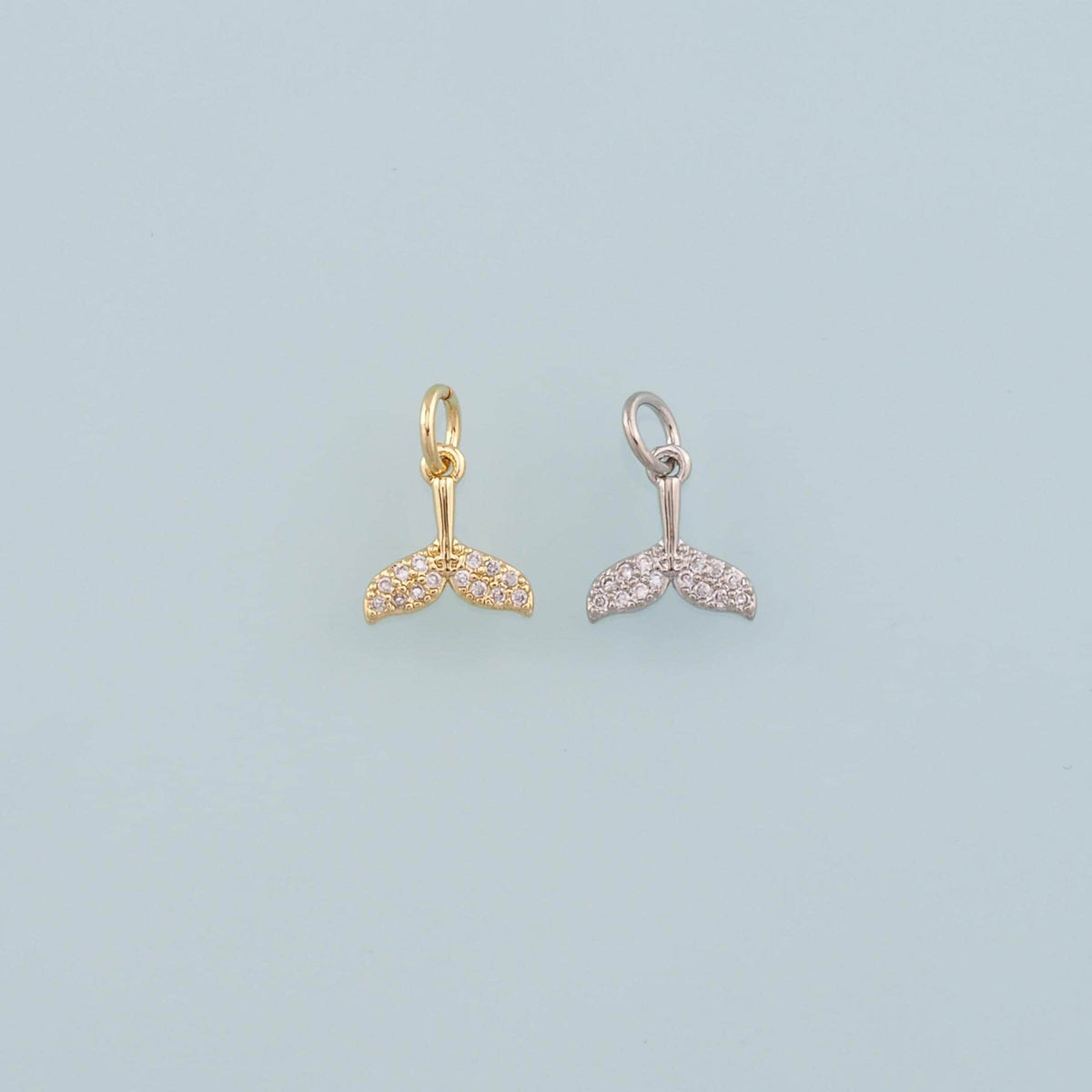 18K Gold Filled Mermaid Tail Pendant,CZ Micro Pave Tail Charm Bracelet Necklace for DIY Jewelry Making Supply