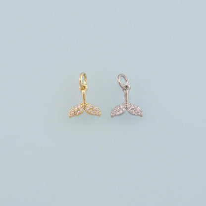 18K Gold Filled Mermaid Tail Pendant,CZ Micro Pave Tail Charm Bracelet Necklace for DIY Jewelry Making Supply