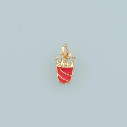 18K Gold Filled Fried Chicken Pendant,Enamel Fried Chicken Bucket Charm Bracelet Necklace for DIY Jewelry Making Supply