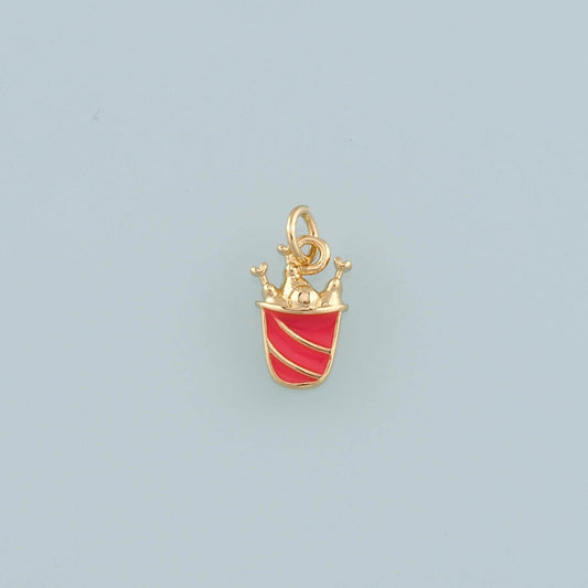 18K Gold Filled Fried Chicken Pendant,Enamel Fried Chicken Bucket Charm Bracelet Necklace for DIY Jewelry Making Supply