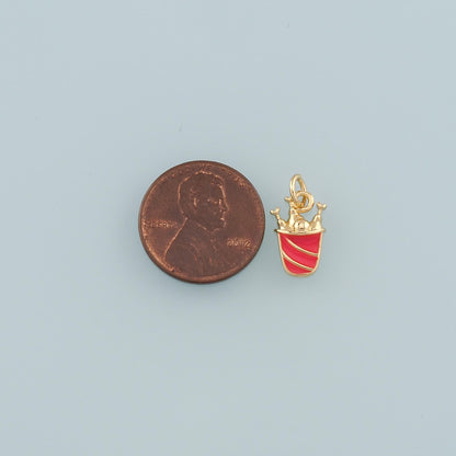 18K Gold Filled Fried Chicken Pendant,Enamel Fried Chicken Bucket Charm Bracelet Necklace for DIY Jewelry Making Supply