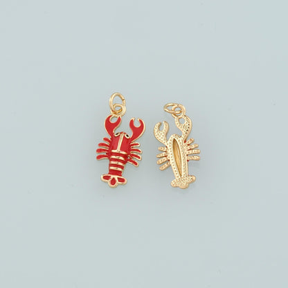 Cute Lobster Charms,18K Gold Filled Enamel Lobster Pendant,kawaii Ocean Charm Bracelet Necklace for DIY Jewelry Making Supply
