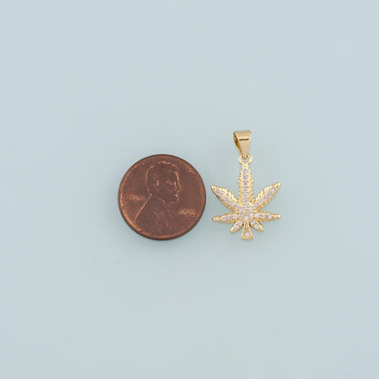 18K Gold Filled Leaf CZ Charm Pendant for Jewelry Making