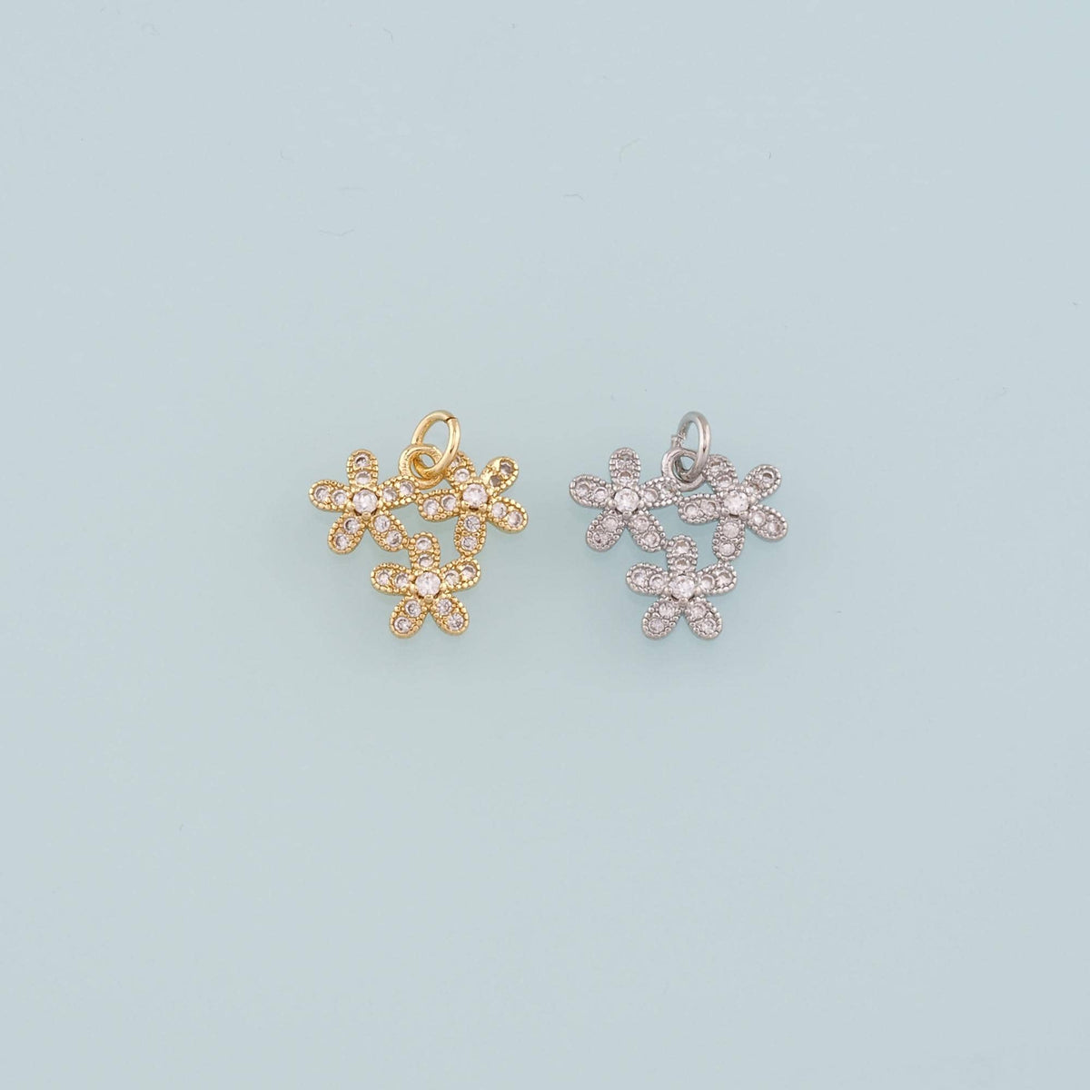Gold Flower Charms,18K Gold Filled Flower Pendant,CZ Micro Pave Flower Charm Bracelet Necklace for DIY Jewelry Making Supply