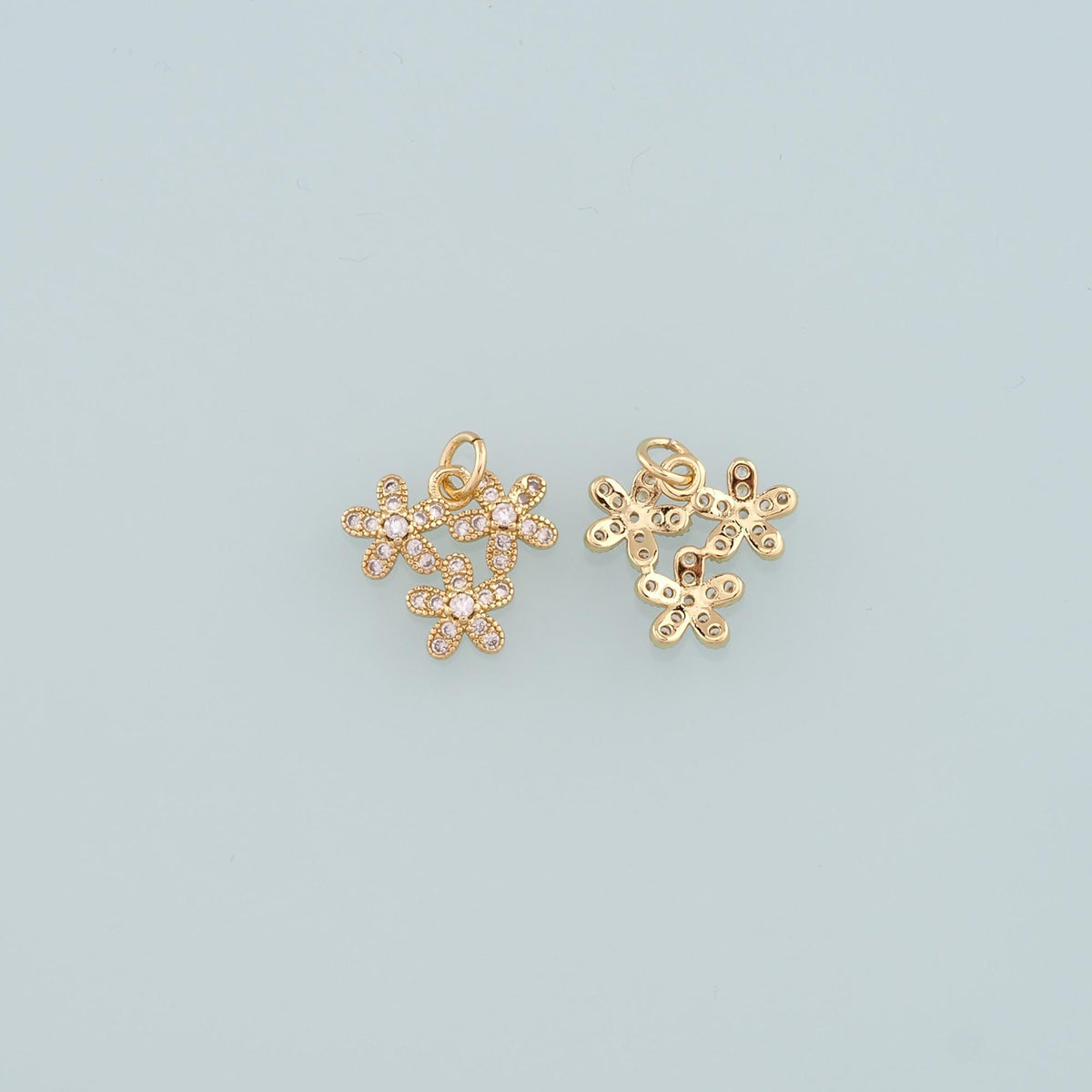 Gold Flower Charms,18K Gold Filled Flower Pendant,CZ Micro Pave Flower Charm Bracelet Necklace for DIY Jewelry Making Supply