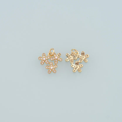 Gold Flower Charms,18K Gold Filled Flower Pendant,CZ Micro Pave Flower Charm Bracelet Necklace for DIY Jewelry Making Supply