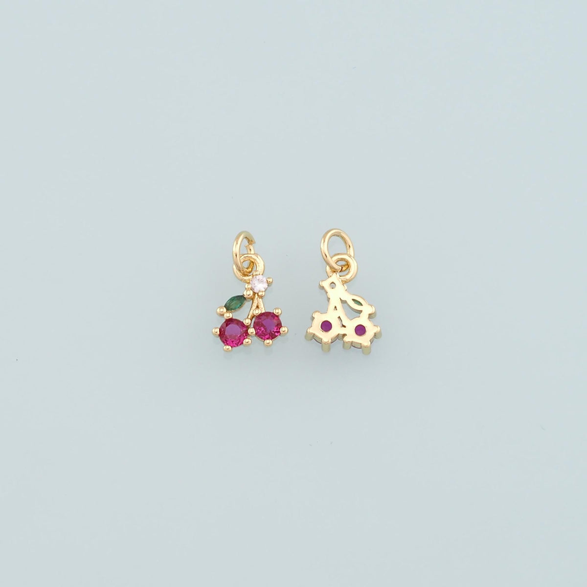Gold Cherry Charms,18K Gold Filled Cherry Pendant,CZ Micro Pave Fruit Charm Bracelet Necklace for DIY Jewelry Making Supply