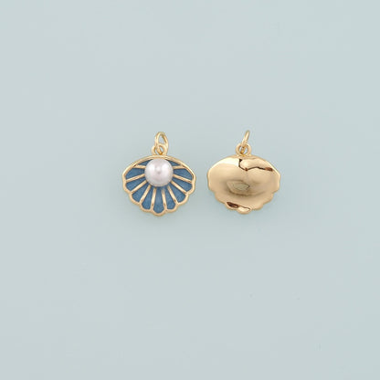 18K Gold Filled Shell Enamel Pearl Charm Pendant for Jewelry Making