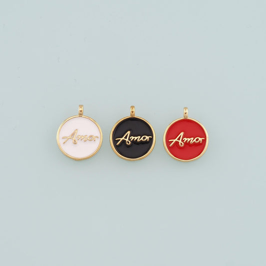 18K Gold Filled Amor Pendant,Enamel Amor Charm Bracelet Necklace for DIY Jewelry Making Supply