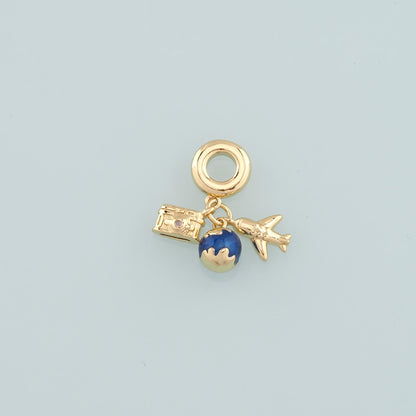 Gold Earth Charm,18K Gold Filled Airplane Pendant,Enamel Camera Charm Bracelet Necklace for DIY Jewelry Making Supply