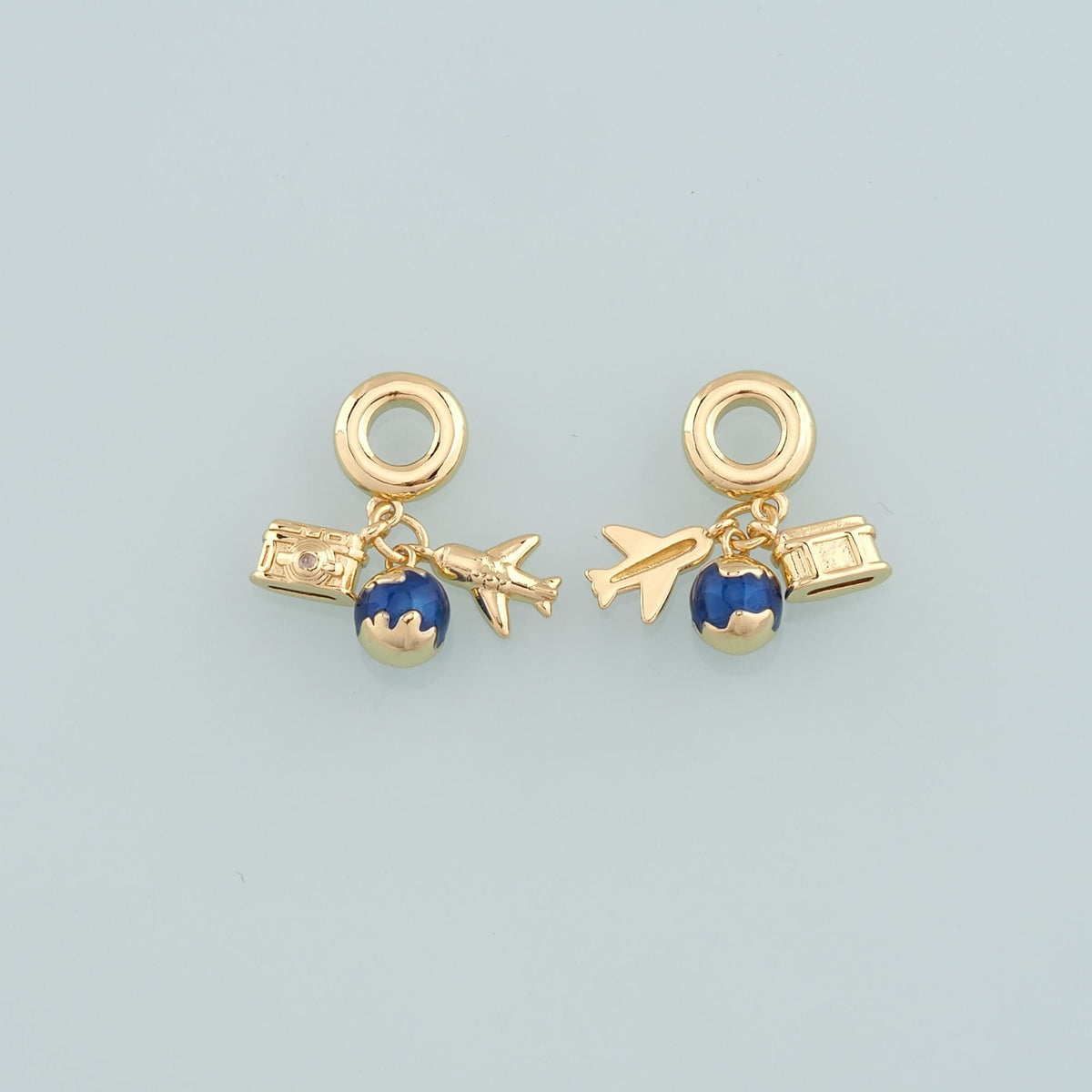 Gold Earth Charm,18K Gold Filled Airplane Pendant,Enamel Camera Charm Bracelet Necklace for DIY Jewelry Making Supply