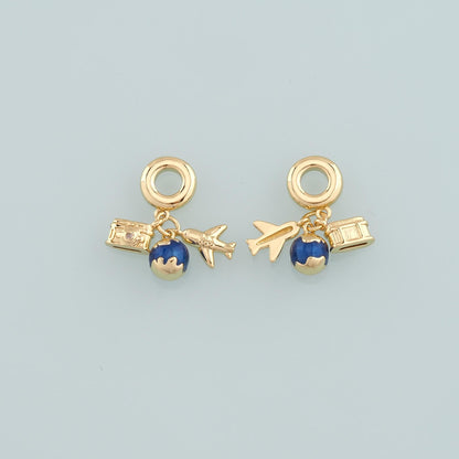 Gold Earth Charm,18K Gold Filled Airplane Pendant,Enamel Camera Charm Bracelet Necklace for DIY Jewelry Making Supply
