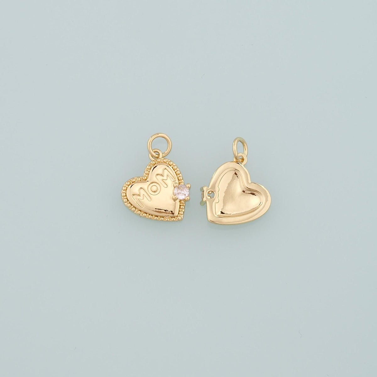 Gold Heart Charms,18K Gold Filled Mom Pendant,CZ Micro Pave Heart Charm Bracelet Necklace for DIY Jewelry Making Supply