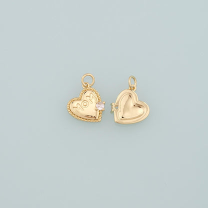 Gold Heart Charms,18K Gold Filled Mom Pendant,CZ Micro Pave Heart Charm Bracelet Necklace for DIY Jewelry Making Supply