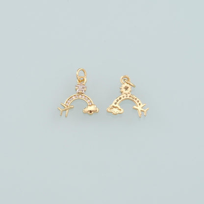 Gold Airplane Charms,18K Gold Filled Rainbow Pendant,CZ Micro Pave Clouds Charm Bracelet Necklace for DIY Jewelry Making Supp