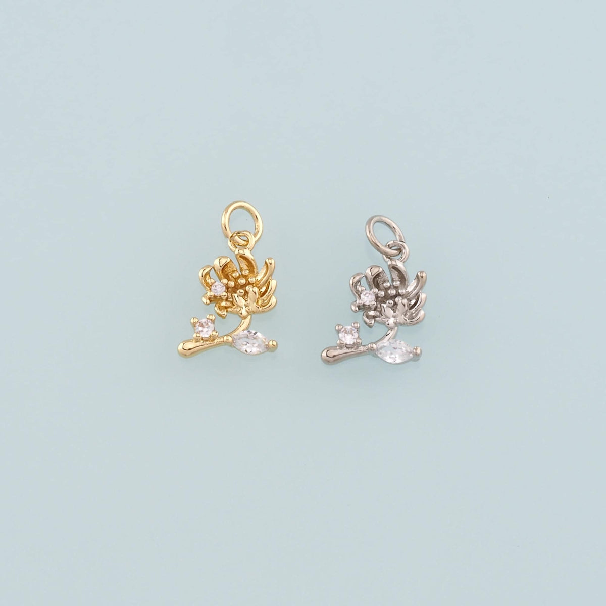 Gold Flower Charms,18K Gold Filled Flower Pendant,CZ Micro Pave Flower Charm Bracelet Necklace for DIY Jewelry Making Supply