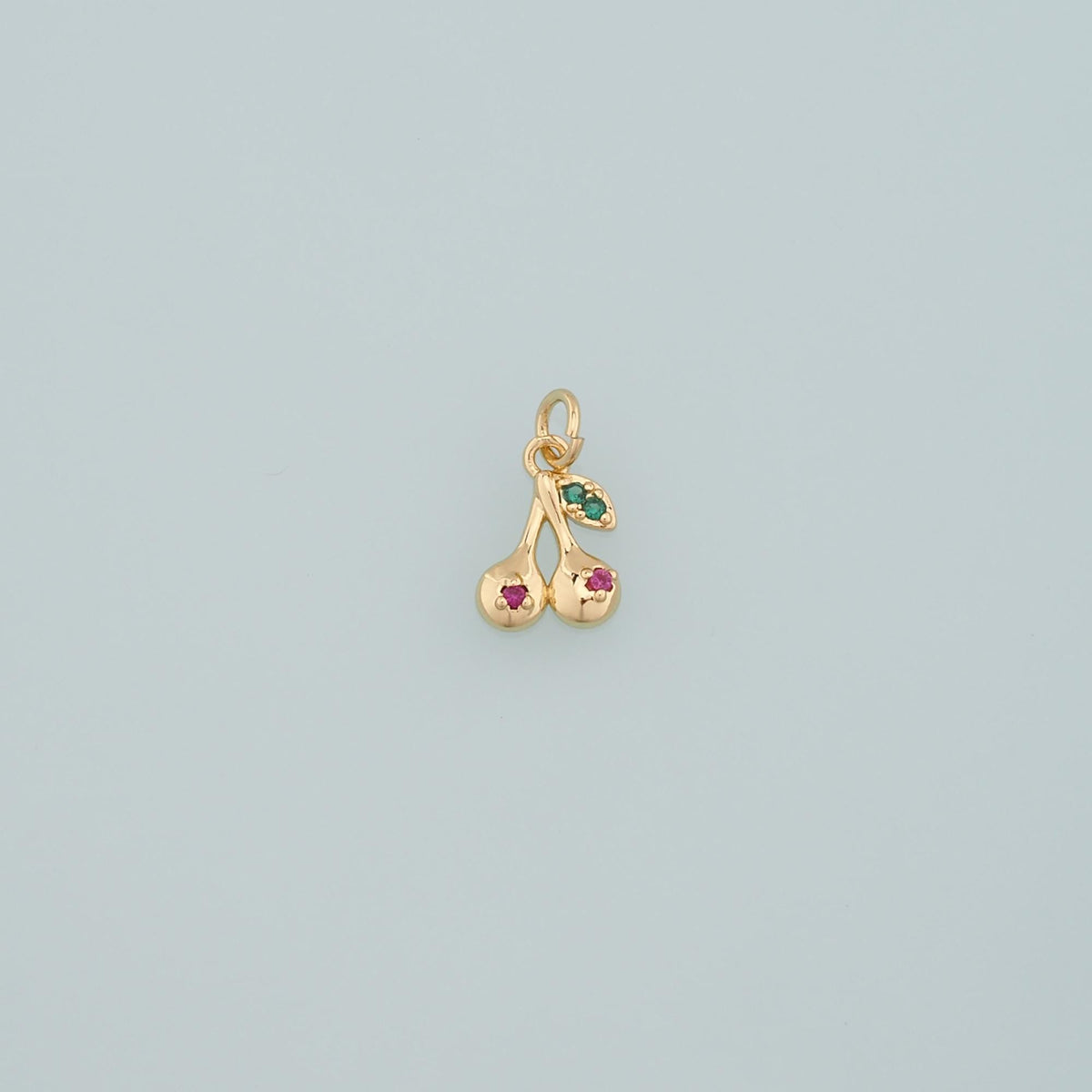 Gold Cherry Charms,18K Gold Filled Cherry Pendant,CZ Micro Pave Fruit Charm Bracelet Necklace for DIY Jewelry Making Supply