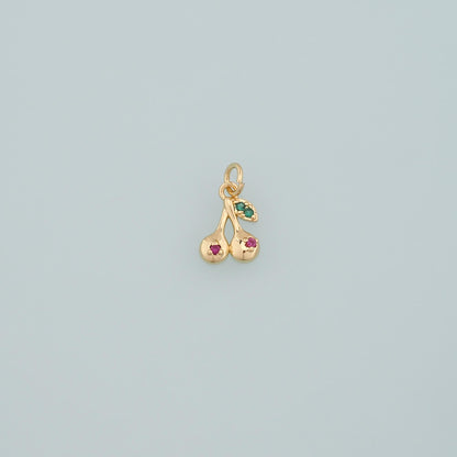 Gold Cherry Charms,18K Gold Filled Cherry Pendant,CZ Micro Pave Fruit Charm Bracelet Necklace for DIY Jewelry Making Supply