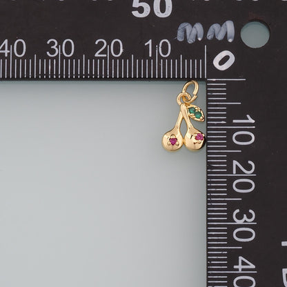 Gold Cherry Charms,18K Gold Filled Cherry Pendant,CZ Micro Pave Fruit Charm Bracelet Necklace for DIY Jewelry Making Supply