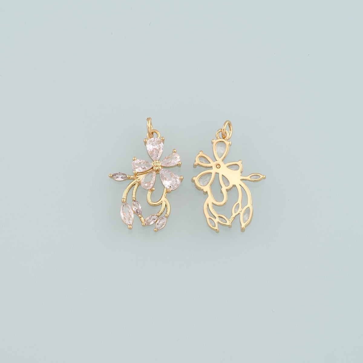 18K Gold Filled Flower CZ Charm Pendant for Jewelry Making