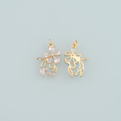 18K Gold Filled Flower CZ Charm Pendant for Jewelry Making