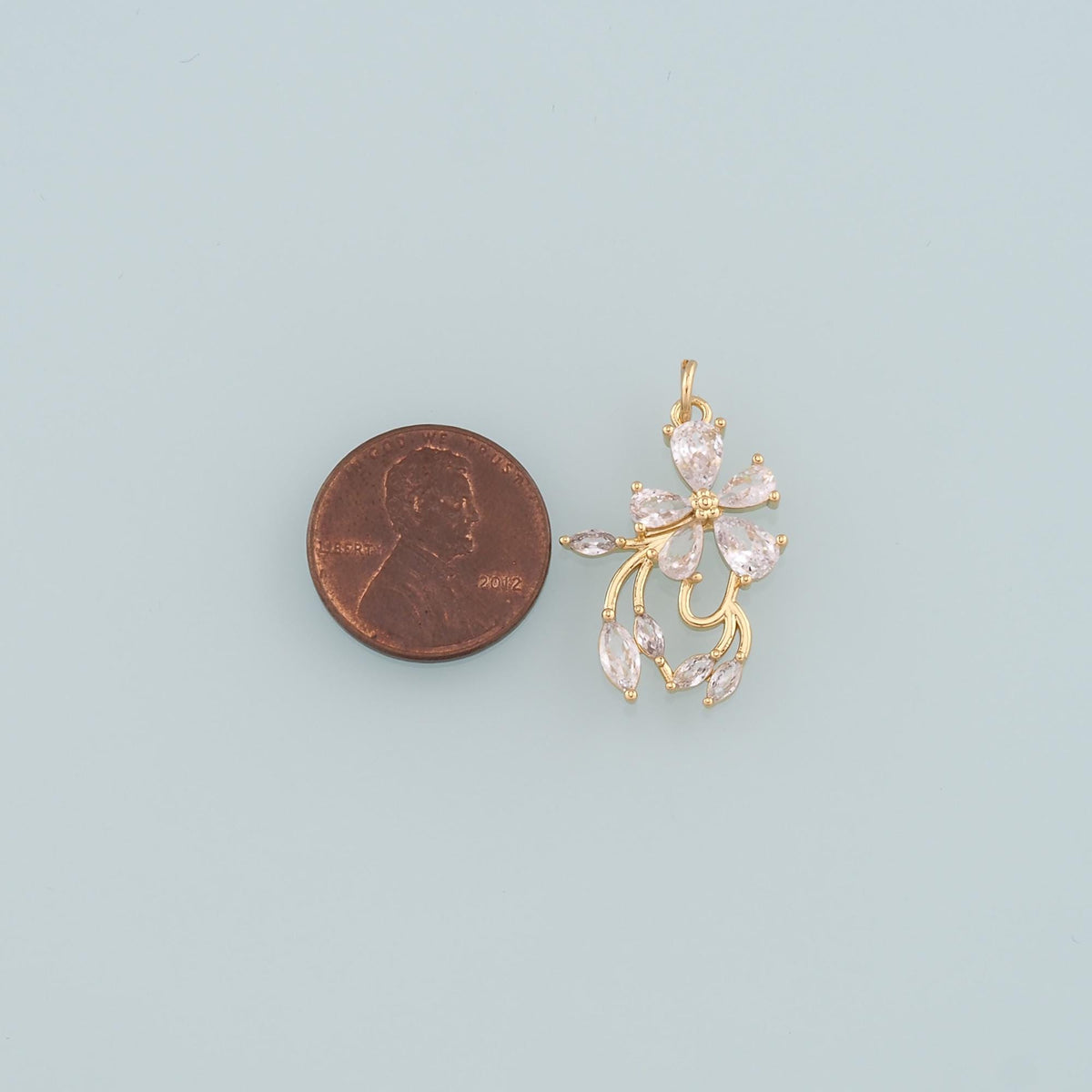 18K Gold Filled Flower CZ Charm Pendant for Jewelry Making