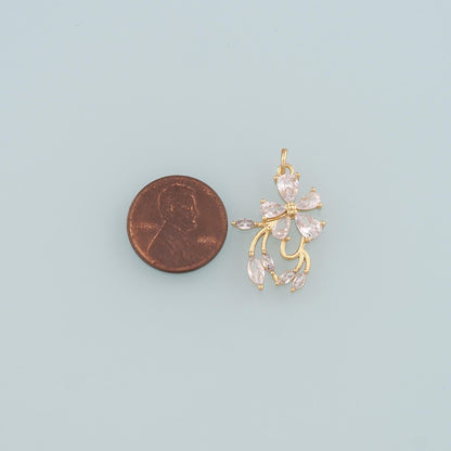 18K Gold Filled Flower CZ Charm Pendant for Jewelry Making