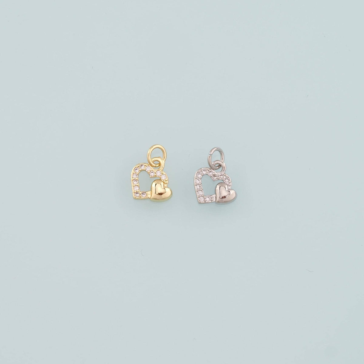 Gold Heart Charms,18K Gold Filled Heart Pendant,CZ Micro Pave Heart Charm Bracelet Necklace for DIY Jewelry Making Supply