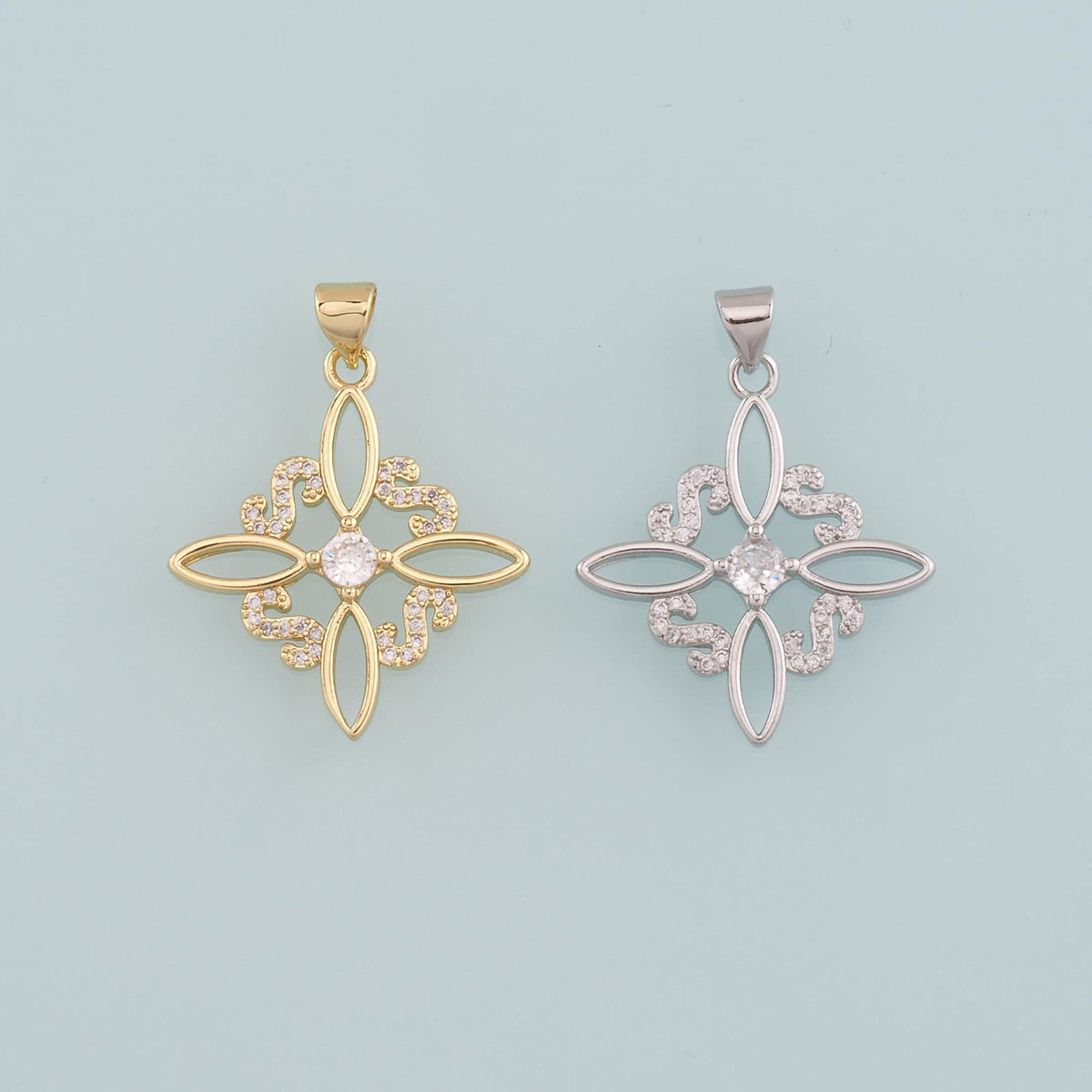 Gold Flower Charms,18K Gold Filled Flower Pendant,CZ Micro Pave Flower Charm Bracelet Necklace for DIY Jewelry Making Supply