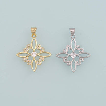Gold Flower Charms,18K Gold Filled Flower Pendant,CZ Micro Pave Flower Charm Bracelet Necklace for DIY Jewelry Making Supply