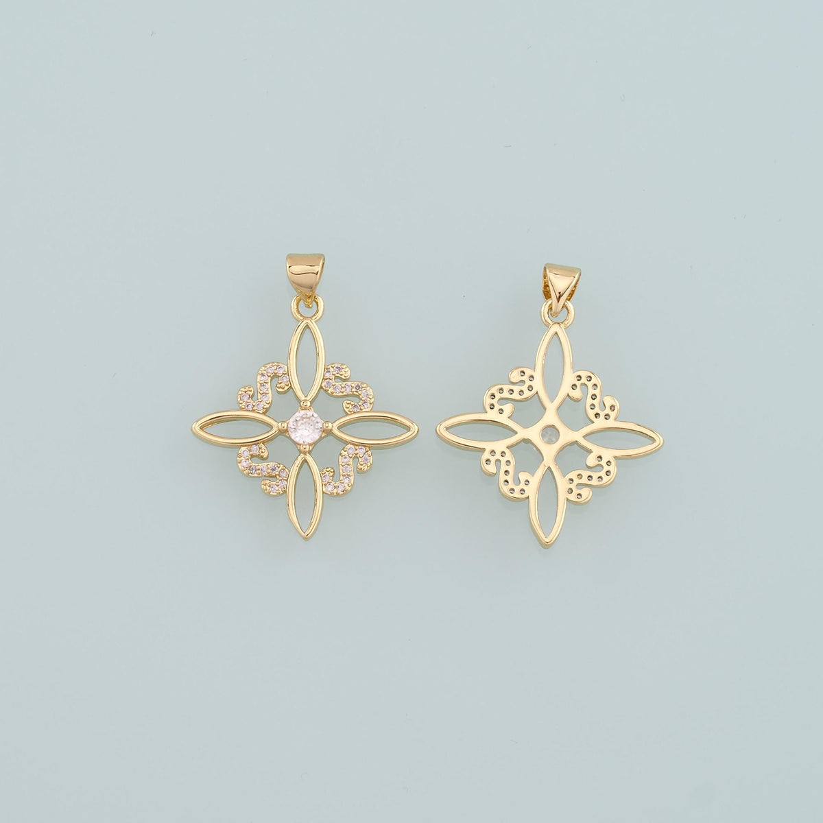 Gold Flower Charms,18K Gold Filled Flower Pendant,CZ Micro Pave Flower Charm Bracelet Necklace for DIY Jewelry Making Supply