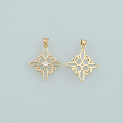 Gold Flower Charms,18K Gold Filled Flower Pendant,CZ Micro Pave Flower Charm Bracelet Necklace for DIY Jewelry Making Supply