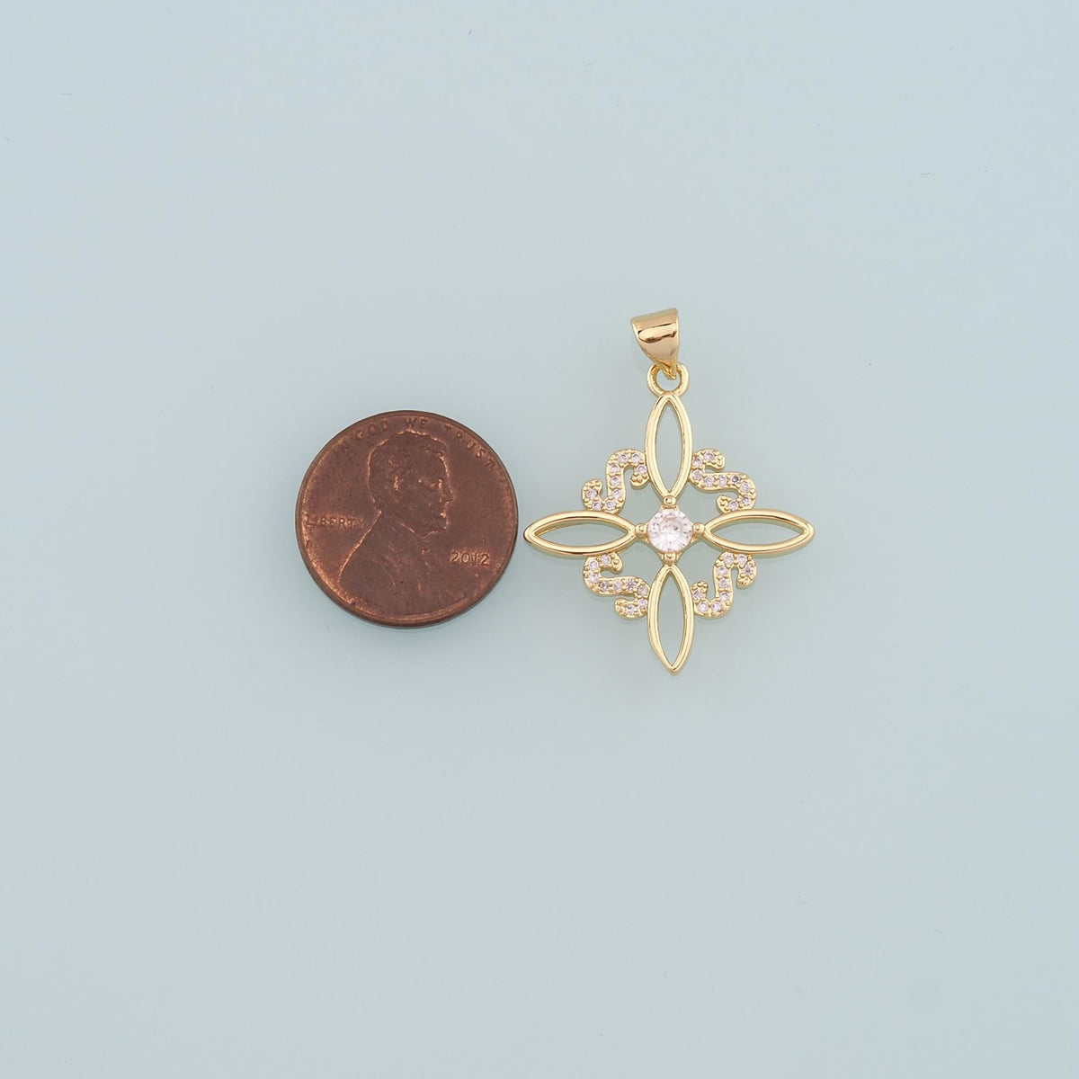 Gold Flower Charms,18K Gold Filled Flower Pendant,CZ Micro Pave Flower Charm Bracelet Necklace for DIY Jewelry Making Supply