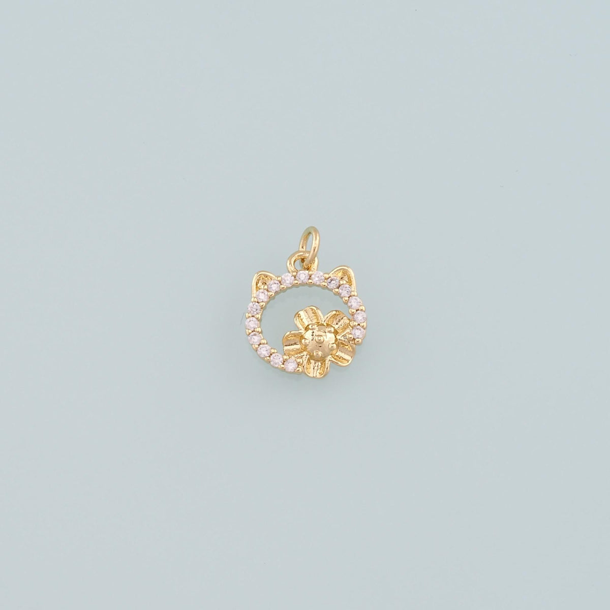 18K Gold Filled Cat CZ Charm Pendant for Jewelry Making