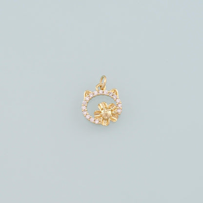 18K Gold Filled Cat CZ Charm Pendant for Jewelry Making