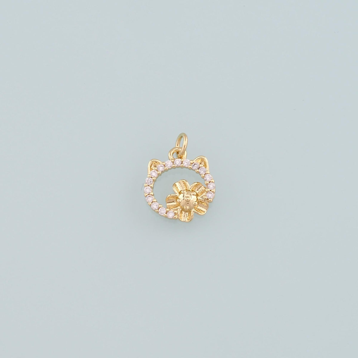 Gold Cat Charms,18K Gold Filled Cat Pendant,CZ Micro Pave Cat Charm Bracelet Necklace for DIY Jewelry Making Supply