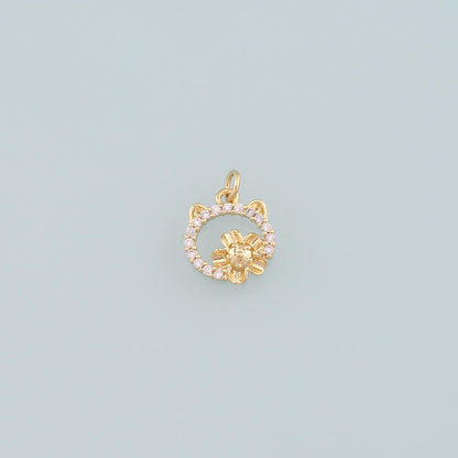 Gold Cat Charms,18K Gold Filled Cat Pendant,CZ Micro Pave Cat Charm Bracelet Necklace for DIY Jewelry Making Supply