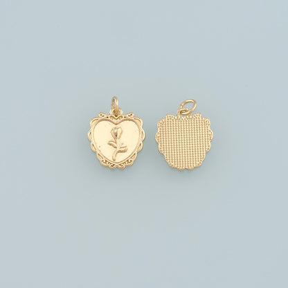 Gold Heart Rose Charm,18K Gold Filled Rose Pendant,Flower Charm Bracelet Necklace for DIY Jewelry Making Supply